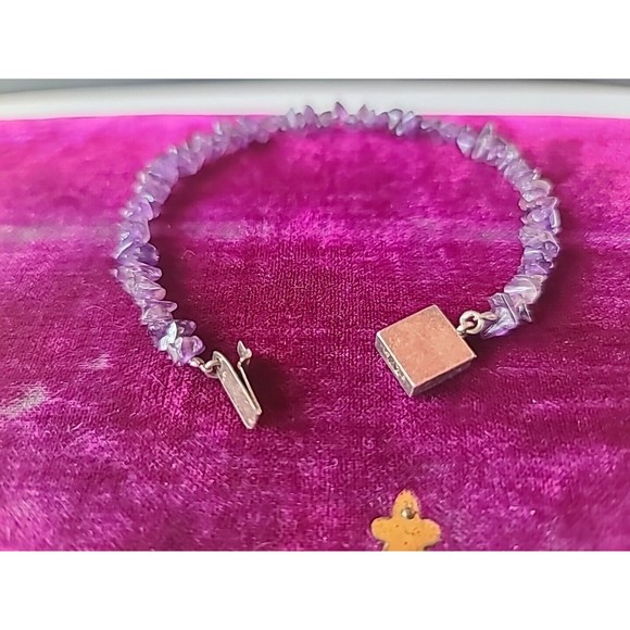 Vintage 925 Friends Clasp Amethyst Beaded Bracelet - Picture 5 of 10